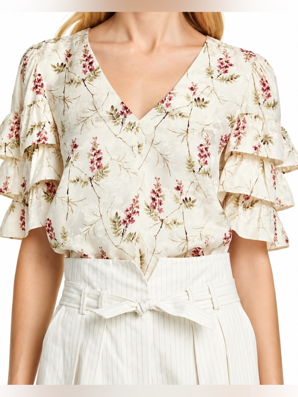 NWT Rebecca Taylor Ivie Ruffle Floral Top, Size 4